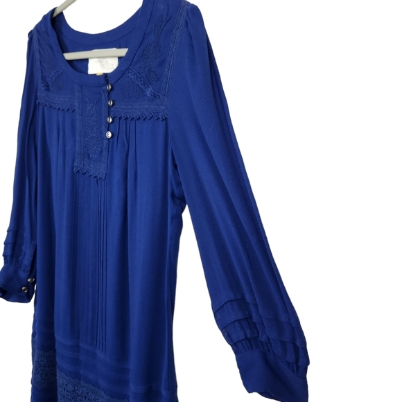 Leifsdottir Anthropologie Blue Peasant Boho Bohemian Long Sleeve Dress Size 4 - Picture 2 of 11